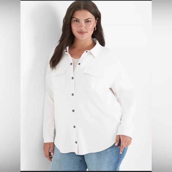 NWOT Lane Bryant Relaxed Snap Button-Front Knit White Top Size 18/20. - Picture 1 of 8